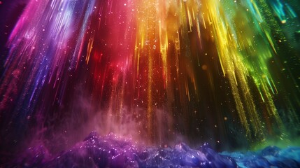 An enchanting explosion of rainbow powder cascading like a waterfall