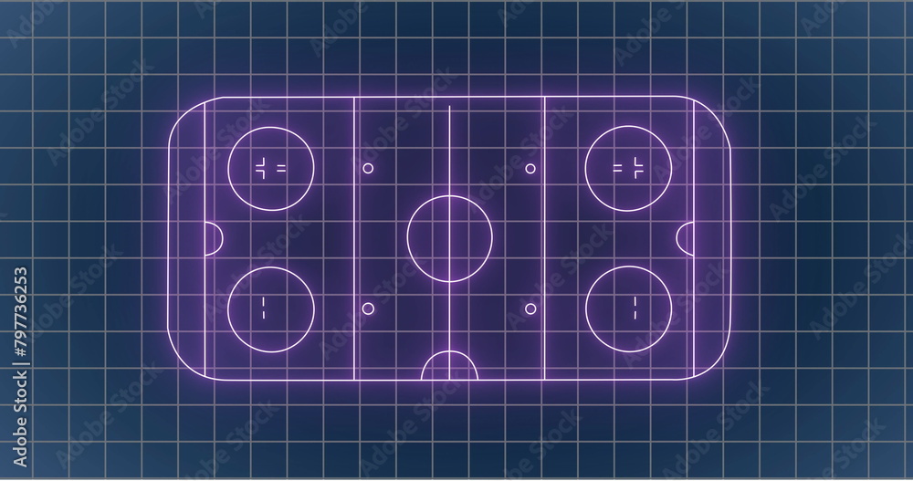 Poster image of grid pattern over illuminated sports court against black background