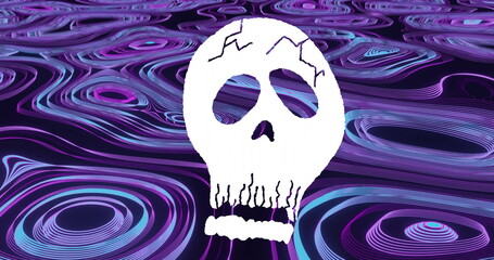 Image of cracked white skull over circular pattern against black background