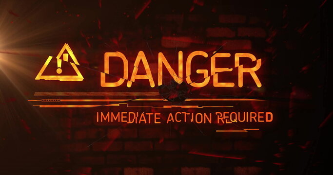 Image of exclamation in triangle, danger, immediate action required text on abstract background