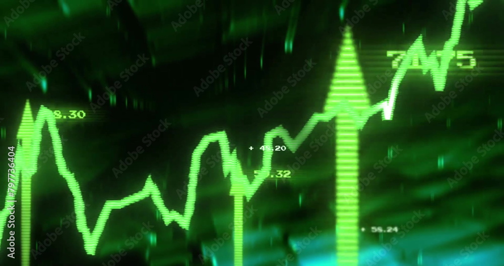 Poster image of financial data processing over arrow and statistics