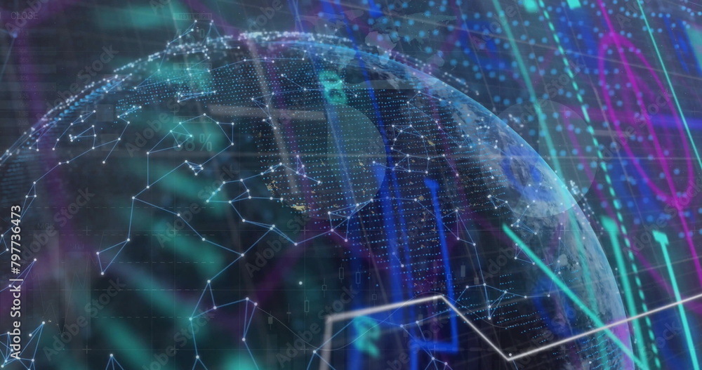Poster image of globe over computer circuit board and data processing