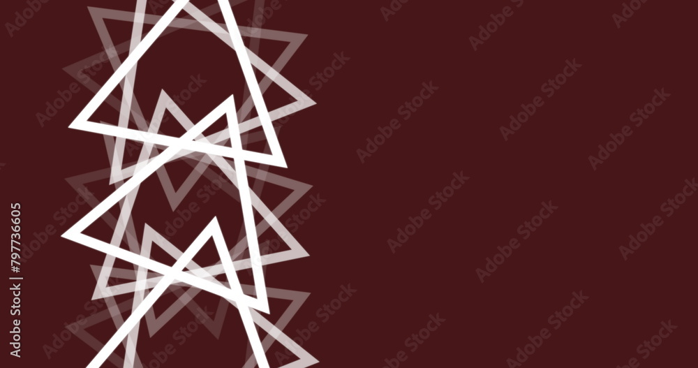 Poster image of multiple white triangles spinning on seamless loop over brown background