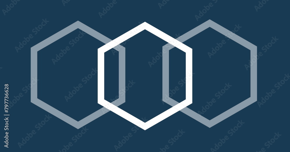 Aufkleber image of multiple white hexagons spinning on seamless loop on blue background