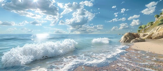 Tranquil Seashore A Stunning D Rendering of the Oceans Peaceful Embrace