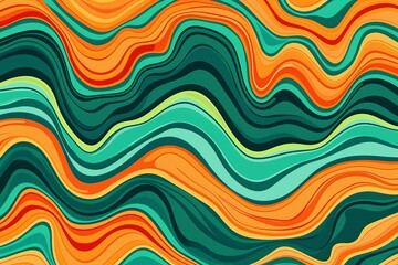Mesmerizing 90s Teal and Orange Psychedelic Wave Art