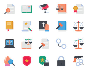 Flat color icons set for Law and Justice.