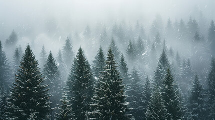 Obraz premium snow-covered alpine forest, with evergreen trees as the background