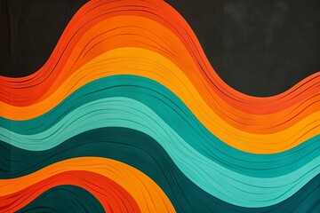 Psychedelic 70s Party Poster: Dynamic Retro Gradient Orange Teal Waves on Black