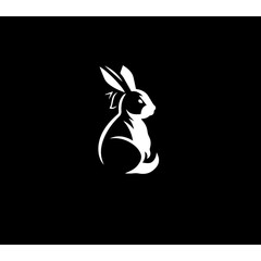 Minimalist logo of a rabbit, black and white vector