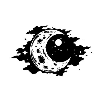 Minimalist logo black and white with moon and cookie fusion and galaxy 