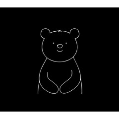 Simple cartoon bear character , simple lines, simple, logo, black background 