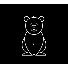 Simple cartoon bear , simple lines, simple, logo, black background 