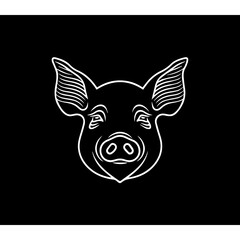 Pig , lines, simple, logo, black background and white lines 