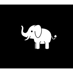 Simple cartoon elephant character , simple lines, simple, logo, black background 