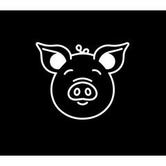 Simple cartoon pig character , simple lines, simple, logo, black background 