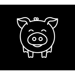 Simple cartoon pig , simple lines, simple, logo, black background 