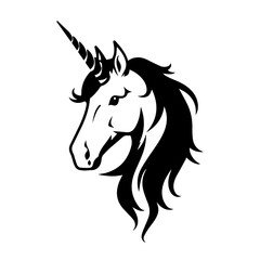 Unicorn, minimalist logo, flat, black, line, white background 