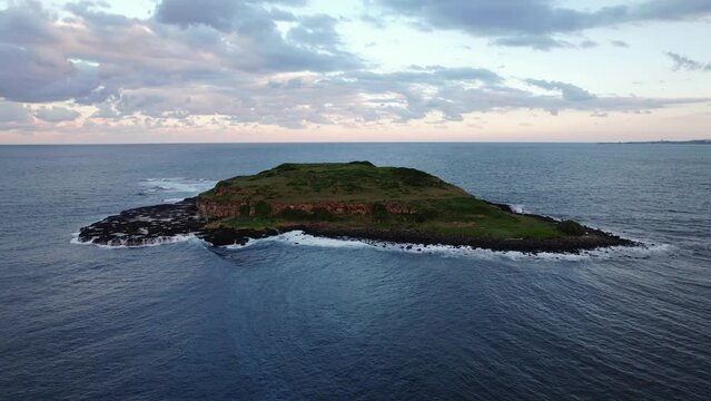 Cook Island Nature Reserve Off The Coast of Tweed Heads Near Fingal Head In New South Wales, Australia. Aerial Drone Shot
