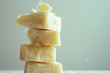 heap of tasty italian parmeggiano or parmesan cheese, isolated, closeup