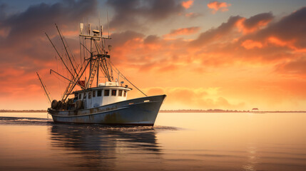 A fishing vessel navigating - obrazy, fototapety, plakaty