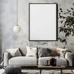 A rectangle frame mockup in the living room. - obrazy, fototapety, plakaty