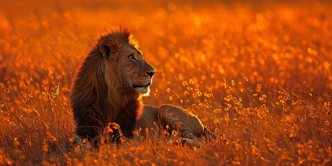 Naklejka premium lion in africa, bright and airy photography