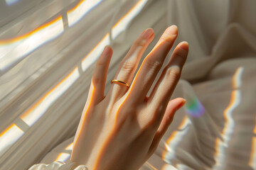 womans hand with a wedding ring