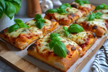 Freshly-Baked Traditional Pizza Meal: Celebrating Taste with Fresh Basil & Melting Cheese