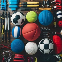 Various Sport Equipment And Many Different Accessories Background ai generated