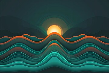 Psychedelic Teal and Orange Waves: Minimalist Glow with Retro Dynamic Curve