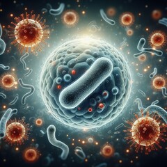 Color 3d illustration of a bacterium, closeup 