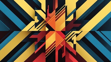 Abstract cubist artwork with yellow, dark red and blue color style and eye-catching shapes, amazing details, super quality and vibrant colors	