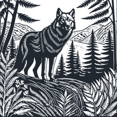 Wolf in the forest. Vector illustration
