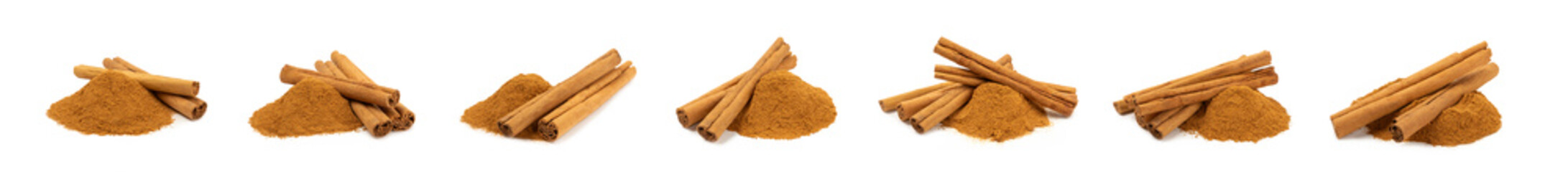 Cinnamon powder isolated on white background. Spicy spice for baking, desserts and drinks. Fragrant...