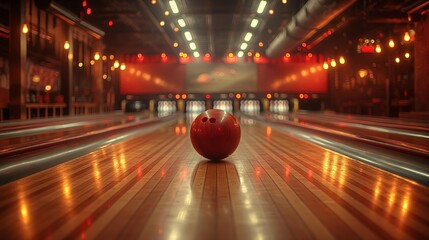 bowling lane on which a ball rolls to break the pins - obrazy, fototapety, plakaty