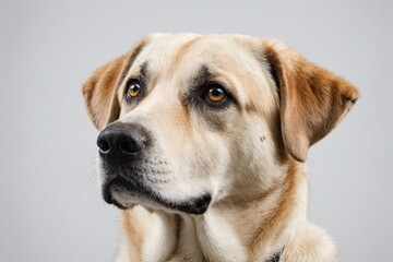 Portrait of Anatolian Shepherd Dog dog looking up. Studio shot, pure white background