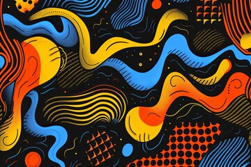 Obraz premium 90s Retro Waves: Vibrant Psychedelic Orange and Blue Abstract on Black