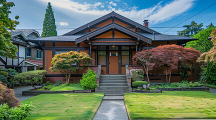 Obraz premium two houses that look exactly like each other, 1930s, japanese house, front yard very clean