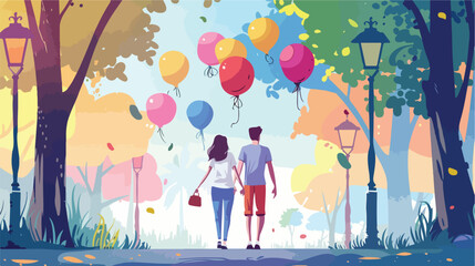 Happy young couple on romantic date in park Vector illustration