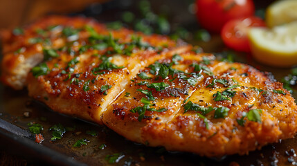 Cinematic photo of a chicken schnitzel, close-up