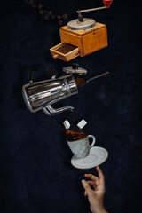 still life and levitation photo for coffee lovers
