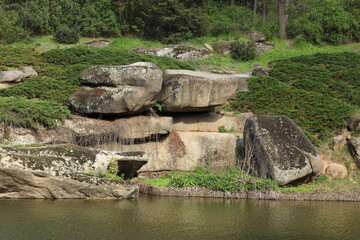 Huge stones at the river bank