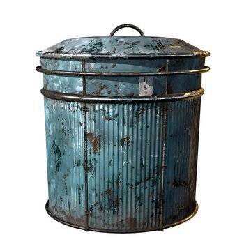 old metal trash can on white background.