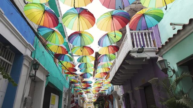 Bright Colorful Decorative Artistic Streets Of Cartagena Getsemani, Colombia