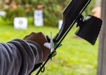Person Holding Bow With Green Arrow