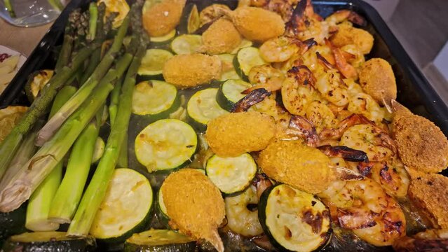 Mediterranean sheet pan with baked shrimp and veggies