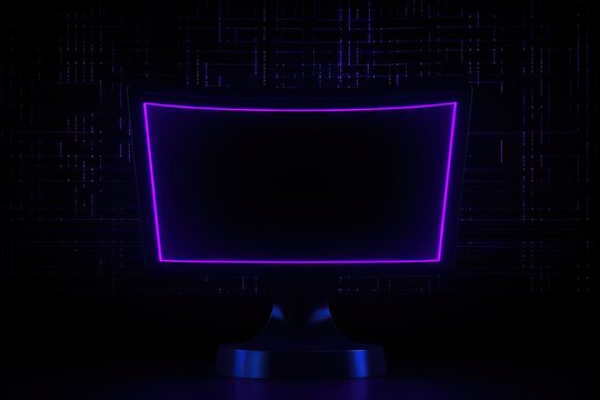 Technology scoop, Computer monitor with RSS feed of tech news, backdrop for hot topics, the matrix world, futuristic neon, cyberpunk