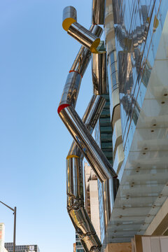 public art by Ron Arad (called Safe Hands) on the exterior of One Bloor East in downtown Toronto, Canada