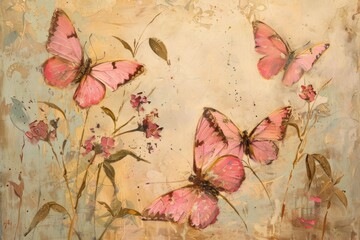 Pink butterflies painting art butterfly.